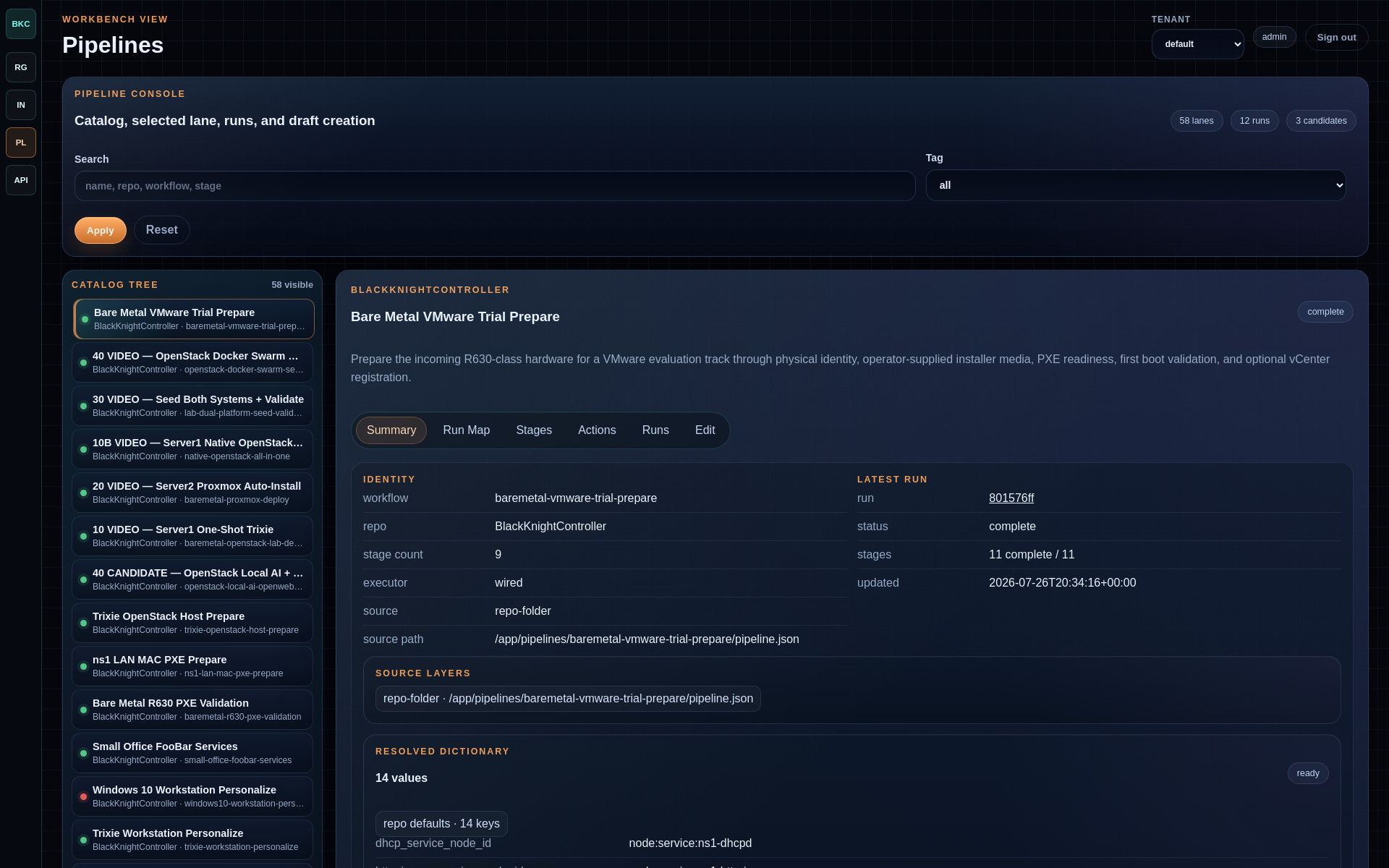 BlackKnightController pipeline workbench